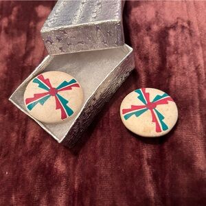 Authentic hand crafted Native American earrings jewelry hand painted ceramic 1”.